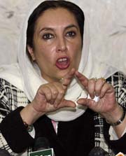 Benazir Bhutto addresses a press conference in Quetta on Sunday.