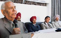Pensioners gather at Pensioners Bhawan in Ludhiana on Monday.