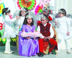 Tiny tots of Delhi Public School perform a skit in Amritsar on Tuesday.