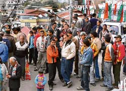 Even though the campaigning is over, Congress candidate from Shimla Harbhajan Singh Bhajji and his supporters wait for Chief Minister Virbhadra Singh for a public meeting at Balmiki temple in Krishna Nagar in the state capital on Tuesday.