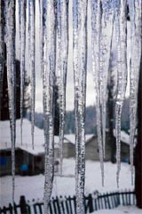 Icicles hang from the roof of a chalet at a ski resort in Gulmarg, about 55 km from Srinagar. The valley has experienced heavy snowfall in the past few days, which has attracted hordes of tourists of all hues.