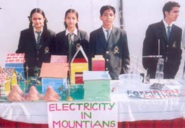Students display their models at a science exhibition in Adampur.