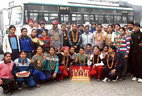 The state junior kabaddi team with the bronze medal it won at the 25th National Girls Championship at Amarawati (Maharashtra) two days ago