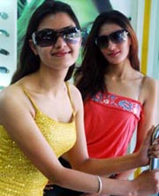 Models display latest collection of eyewear at a showroom in Model Town in Jalandhar on Thursday.