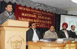 Delegates at a seminar on “Consumer rights protection” at Master Tara Singh Memorial College for Women, Ludhiana, on Thursday.