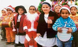Students of Chanda Mama School dressed up for Christmas celebrations in Ludhiana on Thursday.