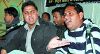 Maghar Ali and Lovejeet perform in Bathinda on Friday.