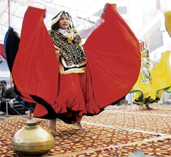 A student performs Haryanavi dance during the annual function of DAV School in Ambala on Sunday.