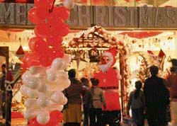 A shop decked up for Christmas in Ludhiana on Monday.