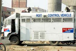 The Punjab Polices riot control vehicle in Bathinda has the word spelt wrongly as roit. The vehicle was seen when the ITI students were lathicharged recently.
