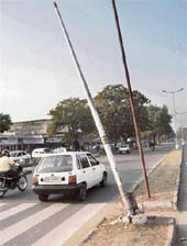 WAKE UP, ADMN: An electricity pole poses a danger to vehicles in Sector 30-C, Chandigarh