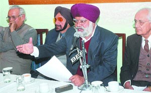 Members of the Federation of Jalandhar Industrial and Traders Associations hold a meeting in Jalandhar on Thursday.