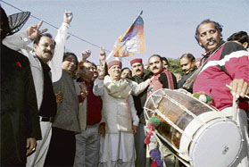 Jubilations: BJP activists celebrate the partys victory in the Himachal Pradesh Assembly elections in Jammu on Friday. 