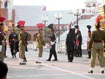 Empty visitors gallery on the Pakistan side at the Wagah joint checkpost