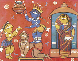 Little Krishna (Gauche on Paper) by Jamini Roy, an established artist who draws on indigenous influences and has a strong sense of line, design and colour