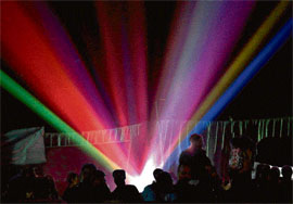 A display of colourful lights on the New Year eve at Sukhna Lake in Chandigarh on Monday.