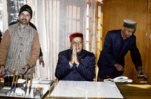 Chief Minister P.K. Dhumal in his office at the secretariat on Monday.