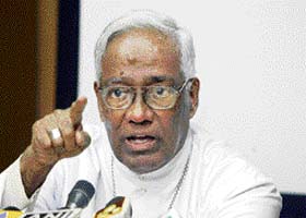Archbishop of Bhubaneswar and Cuttack Raphael Cheenath answers a question during a press conference in New Delhi
