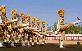 Cadets march during the passing-out parade of the 31st batch of sub-inspectors of the Central Industrial Security Force in Hyderabad