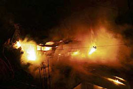 A three-storeyed private building on fire in the Kusumpti area of Shimla on Tuesday. Though no loss of life occurred, the building was completely burnt. It took the fire staff over one hour to douse the flames.