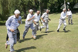 Elderly residents take part in an athletic contest organised under the aegis of the Senior Citizens Council in Rohtak.