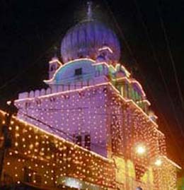 A gurdwara lit up in view of the birth anniversary of Guru Gobind Singh in Ludhiana.