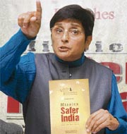Dr Kiran Bedi launched "Mission Safer India" at a press conference in New Delhi on Thursday.