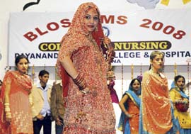 Nursing students of the DMCH present a skit during a freshers’ party in Ludhiana on Friday.