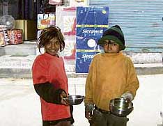 Poverty forces this brother-sister duo go asking for alms in a market of Nurpur on Saturday evening despite a biting cold wave sweeping the region.