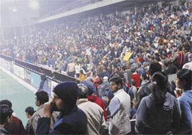 A view of the Sector 42 hockey stadium in Chandigarh on Monday.