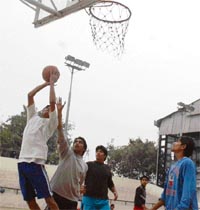 Players of Baba Lodhiana Academy during a practice sestion at Guru Nanak Statium in Ludhiana.