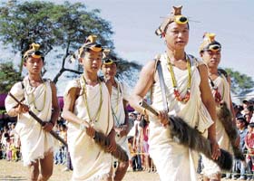 Tribal persons from Arunachal Pradesh perform a traditional dance during the Namdapha eco-cultural festival in Maio, around 700 km from the state capital Itanagar
