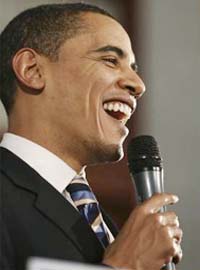 US Democratic Party Presidential candidate Barack Obama campaigns at Keene High School in New Hampshire