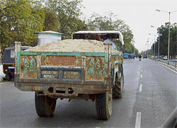 Whither traffic cops? A tractor-trailer ferries soil illegally on the PGI road in Chandigarh