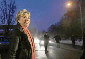 Democratic presidential candidate US Senator Hillary Clinton visits a polling station in Manchester, New Hampshire, USA, on Tuesday.