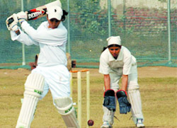 A match in progress at the Inter-College Cricket Tournament (girls) in Bathinda
