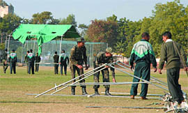 Army men making arrangements for the recruitment rally at the Government Rajindra College in Bathinda on Thursday.