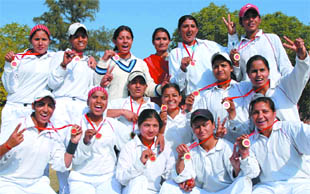 Victory cheers: Members of the Government Physical Education College cricket team, Bhagumajra, after winning their match against the Government Rajindra College in Bathinda on Thursday.