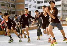 Skaters in action during the 2nd Mohali District Roller Skating Championship-2008 at Manav Mangal Smart School, Mohali, on Thursday.