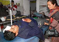 The students injured in a bus accident being treated at General Hospital, Panchkula, on Thursday.