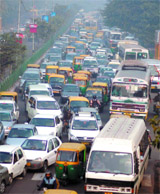 Traffic jam due to rush of visitors to the Auto Expo - 2008 which opened at Pragati Maidan in the Capital