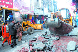 JCBs demolish illegal structures in Jalandhar