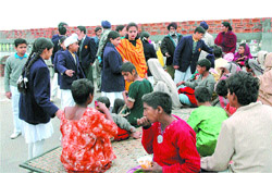 Apeeejay School students at an orphanage in Rama Mandi.