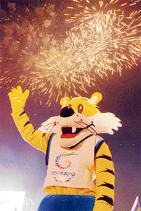 The mascot of the Delhi Commonwealth Games waves to the crowd during the logo unveiling ceremony in the Capital on January 6. The Games will be held from October 3-14, 2010