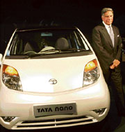 Ratan Tata with dream car Nano.
