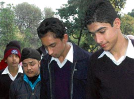 Students of Guru Nanak Public School, Sector 36, (from left) Inderpreet Singh, Yuvraj Singh, Anmol and Gurmanjot at the Sector 36 police station in Chandigarh on Saturday.