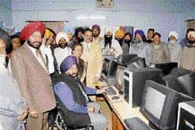 Former Cabinet minister Mahesh Inder Singh Grewal inaugurates the computer centre.