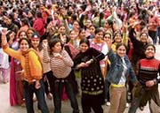 Students of Guru Nanak Khalsa College for Women, Gujarkhan campus celebrate Lohri on Saturday.