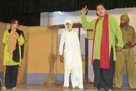 A scene from “Paridney Jaun Kithhe” at Guru Nanak Dev Bhawan in Ludhiana on Saturday.