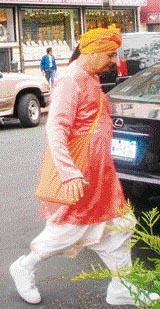 A pandit heading for work